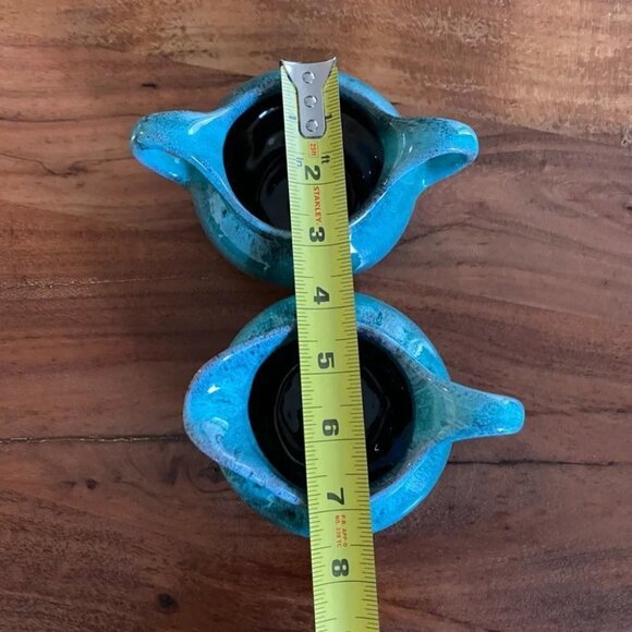 RARE 1960s cream and sugar pottery set from Canuck Pottery Ltd. Green Turquoise - Picture 9 of 15